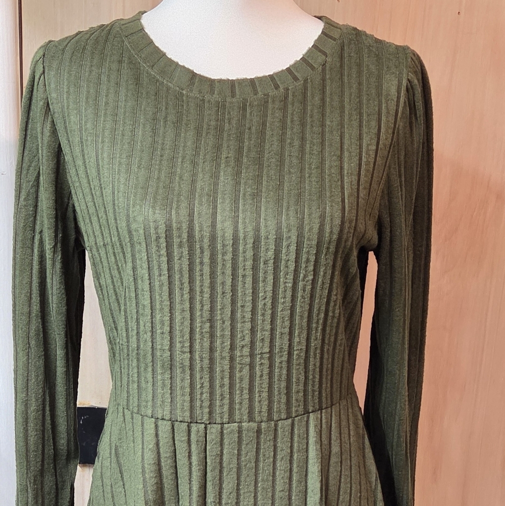 Molerani Women's Long Sleeve Green Crewneck Ribbed Knit Sweater Dress NWT